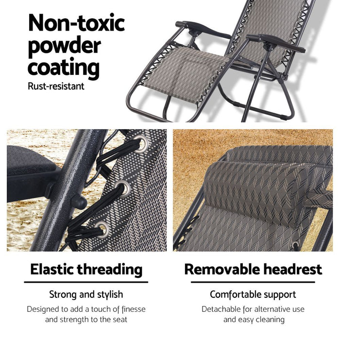 Zero Gravity Chair Folding Outdoor Recliner Adjustable Sun Lounge Camping Grey
