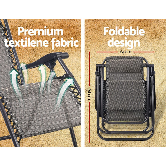 Zero Gravity Chair Folding Outdoor Recliner Adjustable Sun Lounge Camping Grey