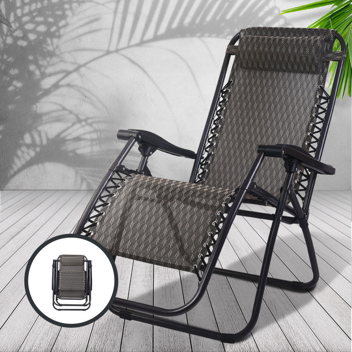 Zero Gravity Chair Folding Outdoor Recliner Adjustable Sun Lounge Camping Grey