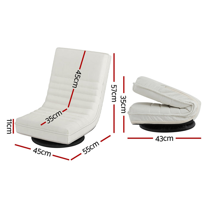2XFloor Chair Lounge Sofa Swivel Foldable Linen White