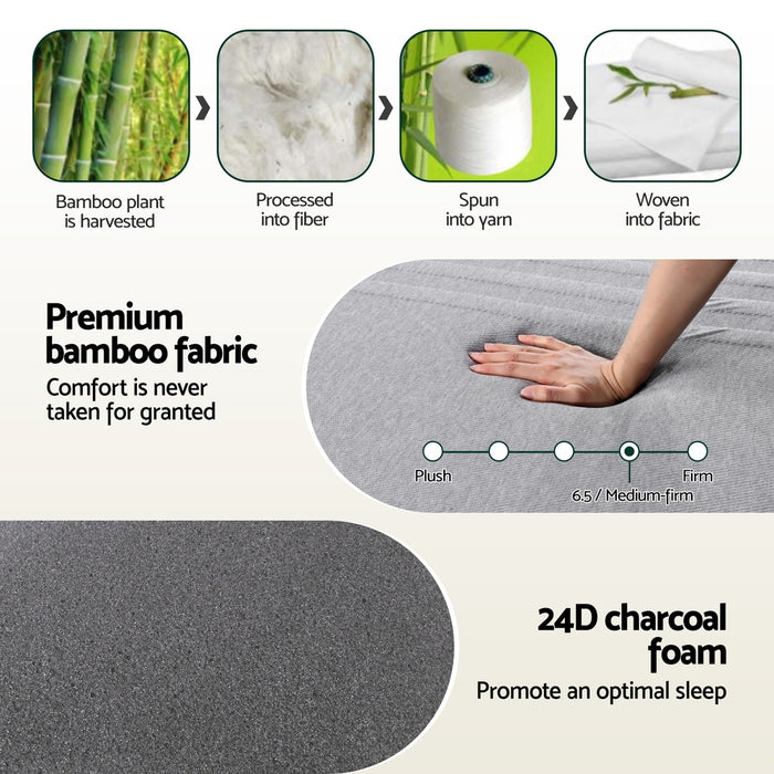 Cool Gel Memory Foam Mattress Charcoal 7-Zone Washable Bamboo Cover 15cm Queen