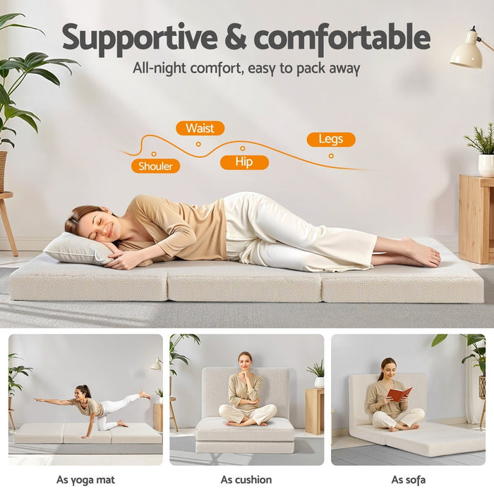 Foldable Mattress Fleece Portable 3-fold Folding Foam Mattresses