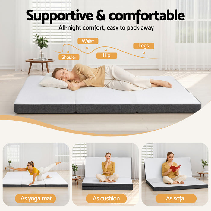 Foldable Mattress Folding Sofa Bed Tri-Fold Memory Foam Tencel Queen