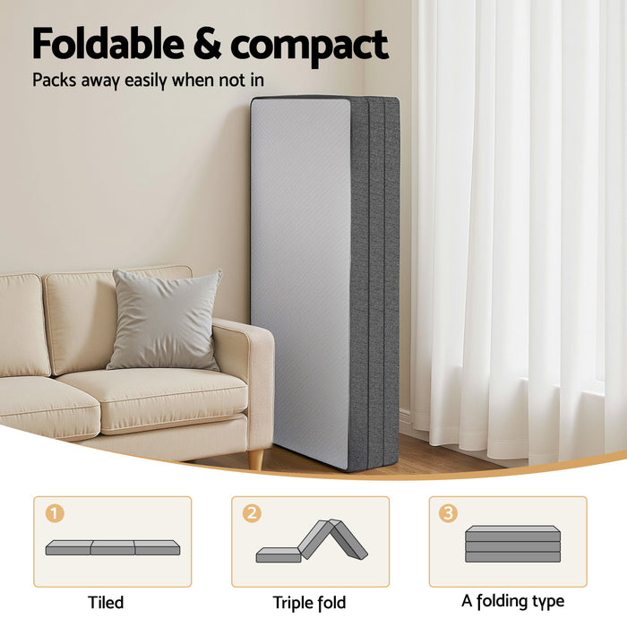 Foldable Mattress Folding Sofa Bed Tri-Fold Memory Foam Tencel Queen
