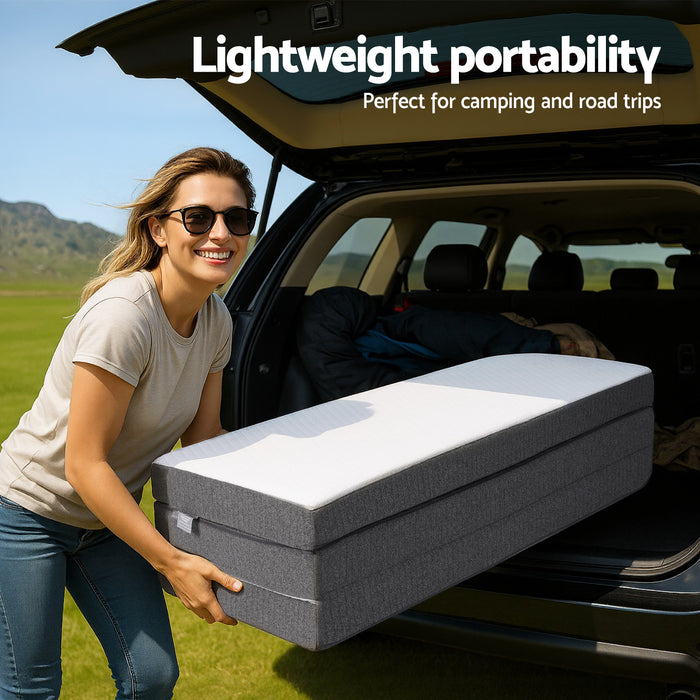 Foldable Mattress Folding Sofa Bed Tri-Fold Memory Foam Tencel Queen