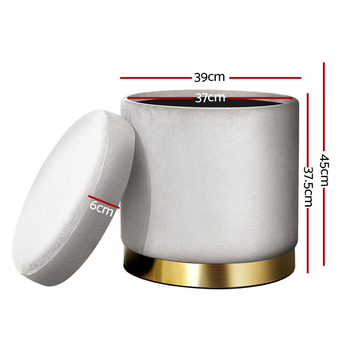 Ottoman Storage Foot Stool Round Velvet Grey