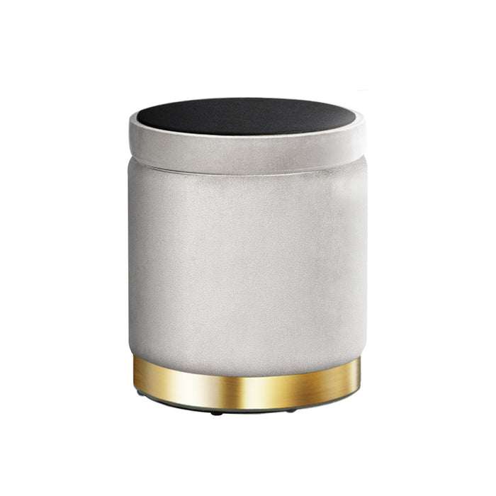 Ottoman Storage Foot Stool Round Velvet Grey