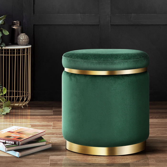 Ottoman Foot Stool Round Velvet Green