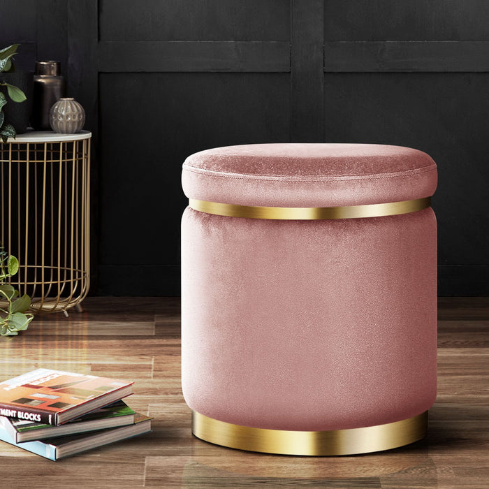 Ottoman Foot Stool Round Velvet Pink