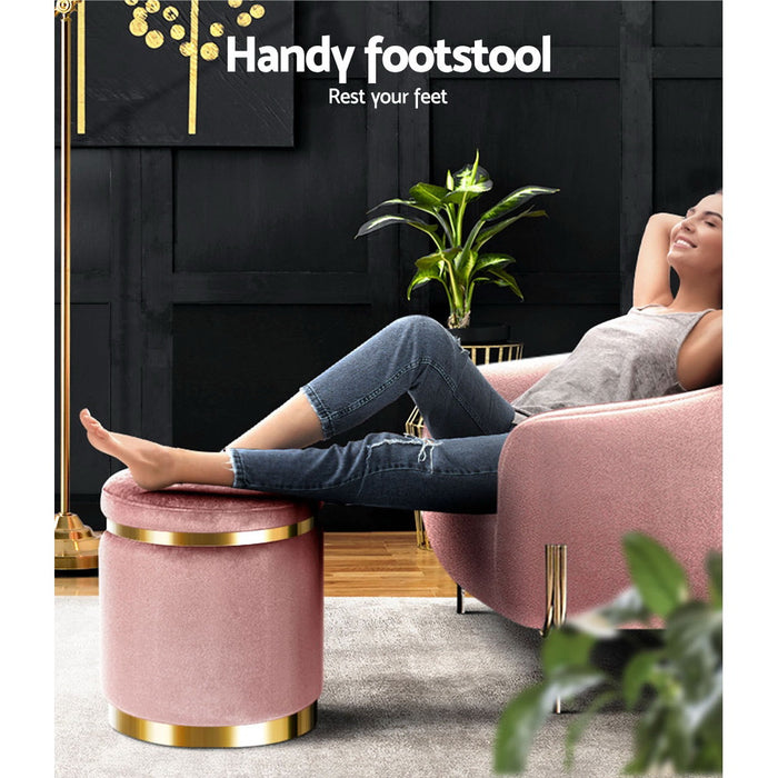 Ottoman Foot Stool Round Velvet Pink