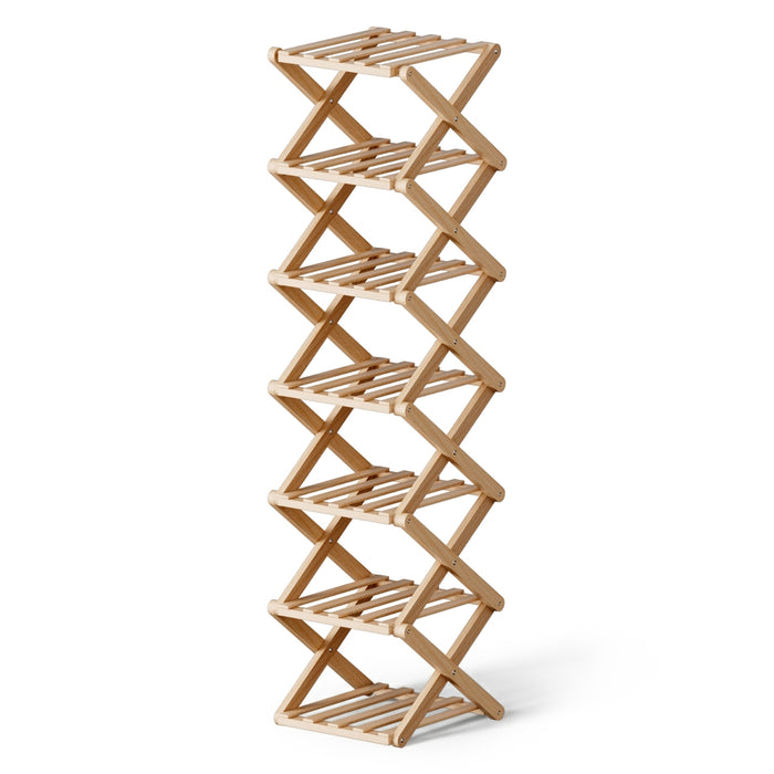 7 Tier Bamboo Foldable Shoe Rack Organizer Entryway