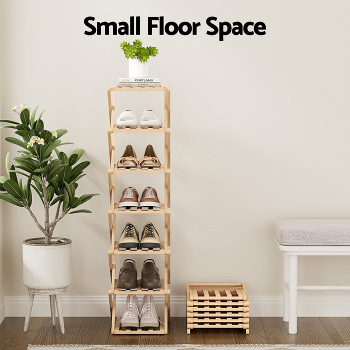 7 Tier Bamboo Foldable Shoe Rack Organizer Entryway