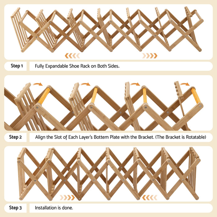 7 Tier Bamboo Foldable Shoe Rack Organizer Entryway
