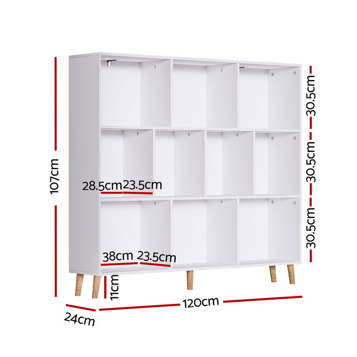 Bookshelf 3 Tiers 10 Cubes - CORA White