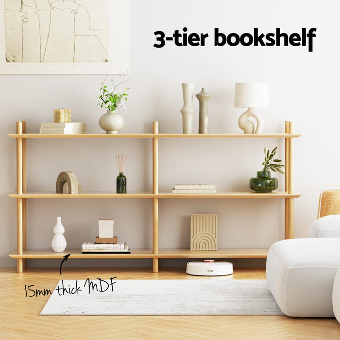 Bookshelf 3 Tiers Bookcase Display Shelves Wooden Storage Stand Rack Pine