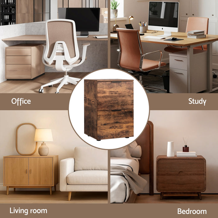 Filing Cabinet Files Storage Office Shelves File Organiser Rustic Brown 2 Drawer