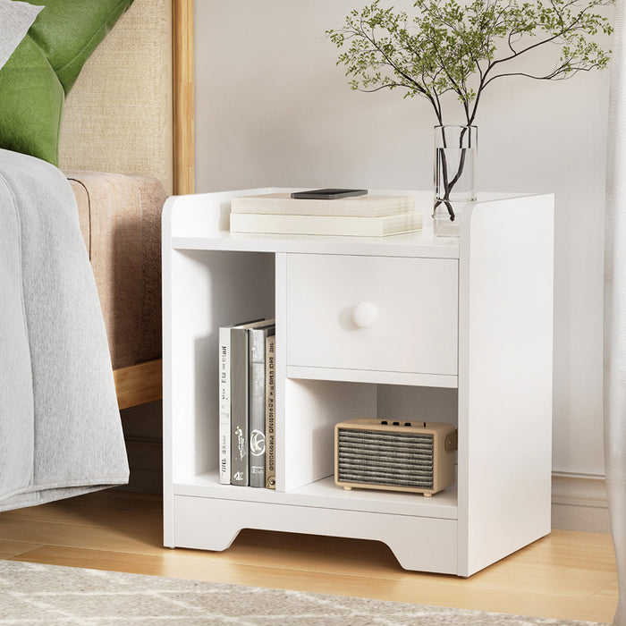 Bedside Table Drawer Nightstand Side End Table Storage Open Shelf White
