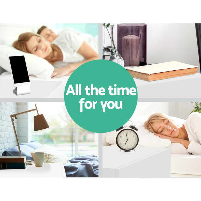 Bedside Table 2 Drawers Lift-up Storage - COLEY White