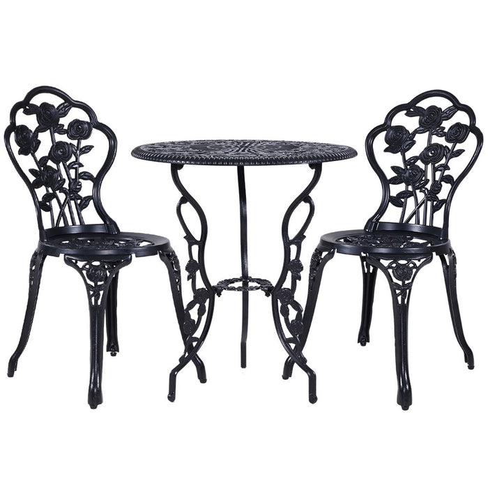 3PC Outdoor Setting Bistro Set Chairs Table Cast Aluminum Rose Black