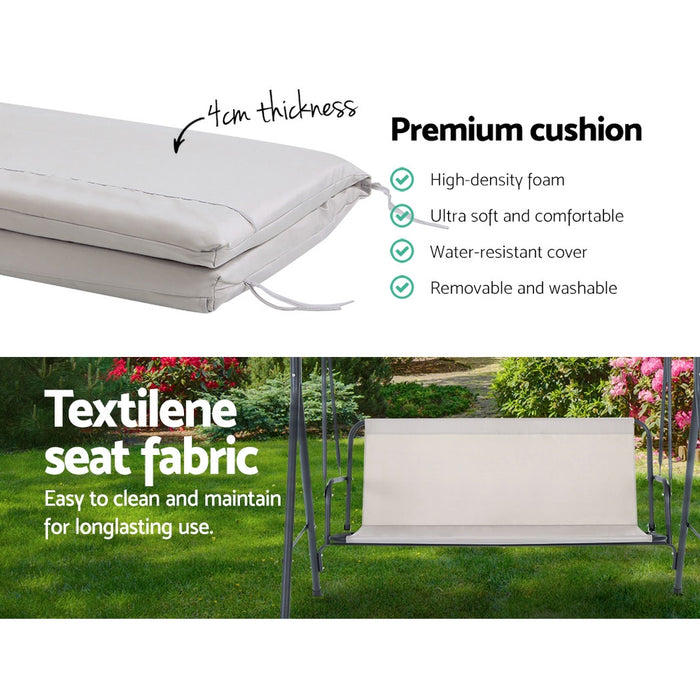 Outdoor Swing Chair Garden Chair Bench Furniture Canopy 3 Seater Beige