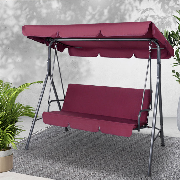 Outdoor Swing Chair Garden Bench Furniture Canopy 3 Seater Wine Red