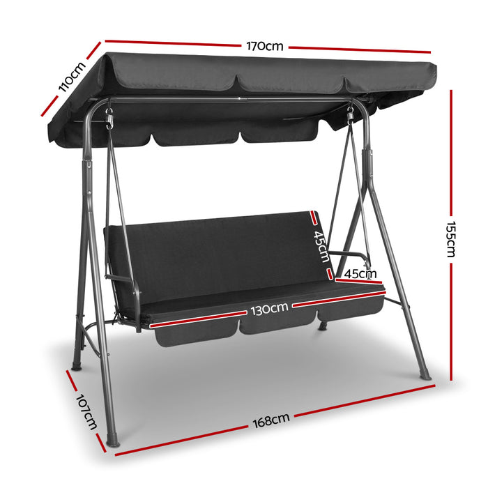 Outdoor Swing Chair Garden Chair Bench Furniture Canopy 3 Seater Black