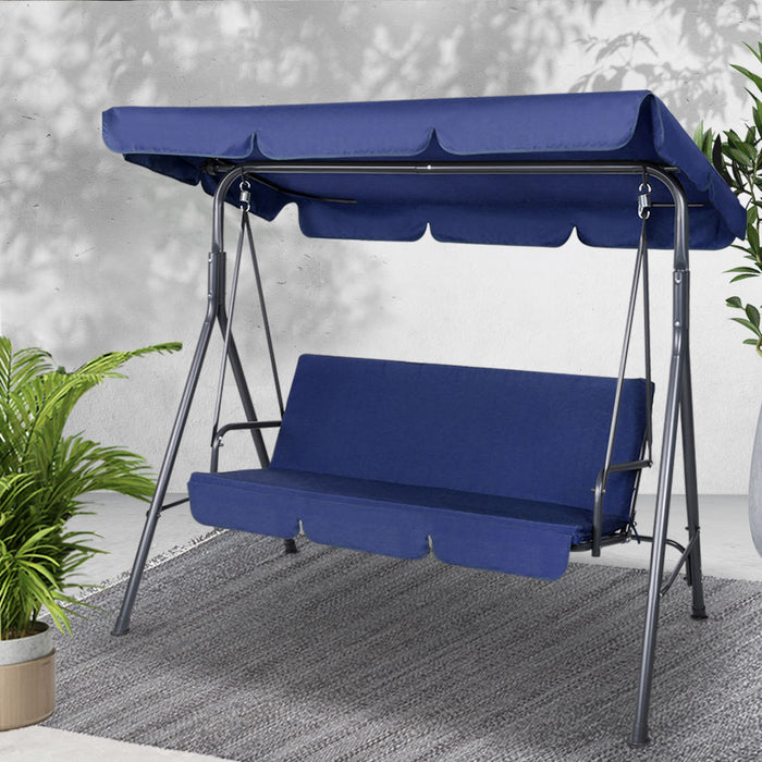 Outdoor Swing Chair Garden Bench Furniture Canopy 3 Seater Navy