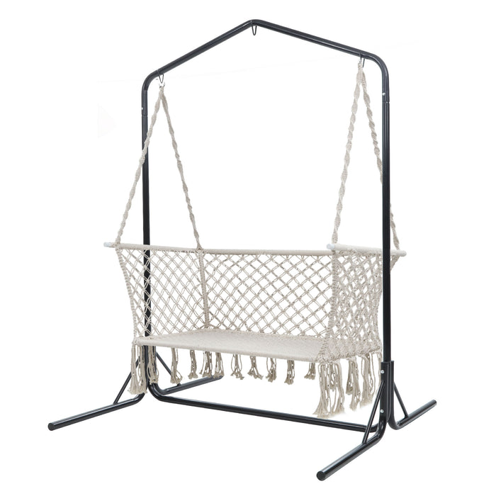 Hammock Chair with Stand Macrame Outdoor Garden 2 Seater Cream