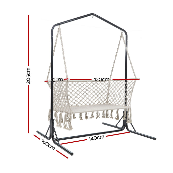 Hammock Chair with Stand Macrame Outdoor Garden 2 Seater Cream