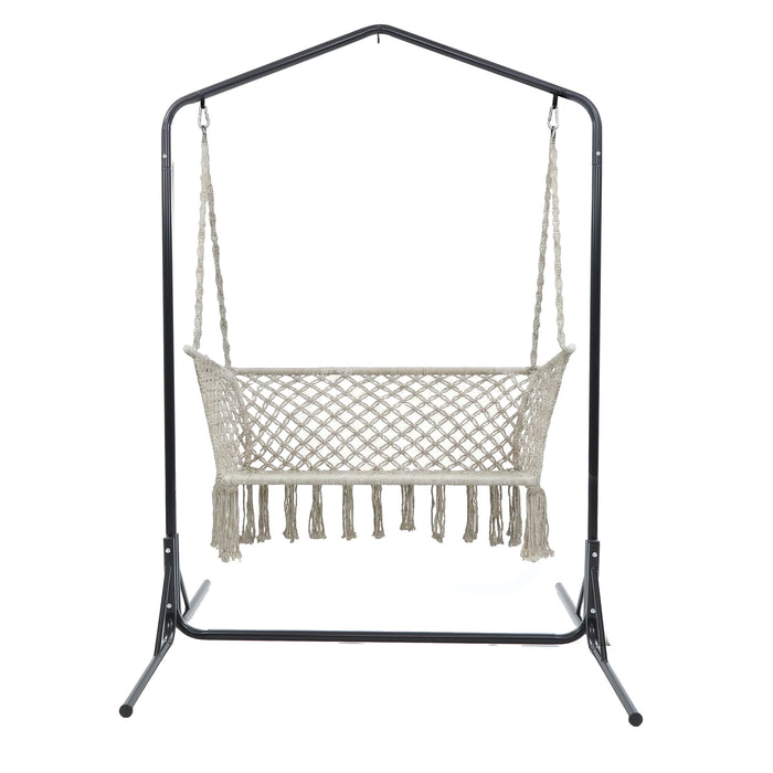 Hammock Chair with Stand Macrame Outdoor Garden 2 Seater Cream