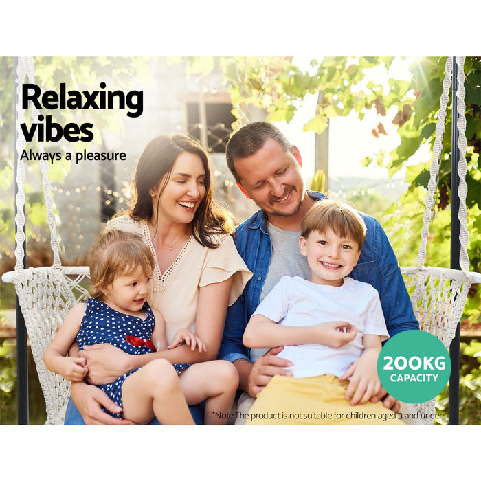 Hammock Chair with Stand Macrame Outdoor Garden 2 Seater Cream