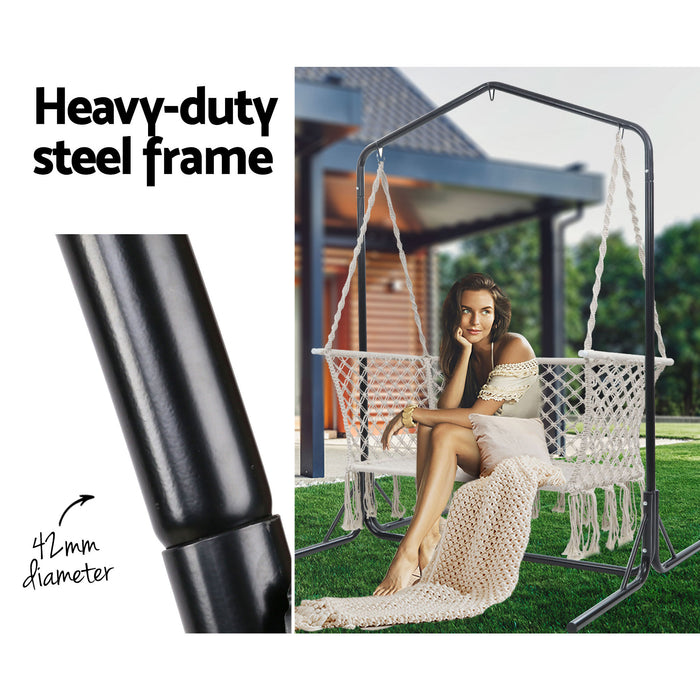 Hammock Chair with Stand Macrame Outdoor Garden 2 Seater Cream