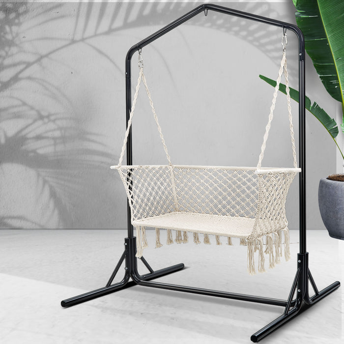 Hammock Chair with Stand Macrame Outdoor Garden 2 Seater Cream