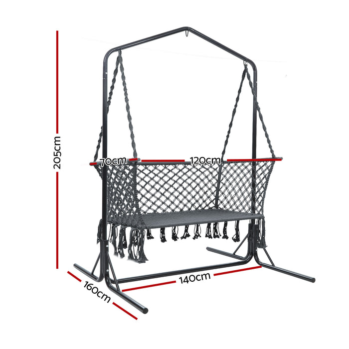 Hammock Chair with Stand Macrame Outdoor Garden 2 Seater Grey