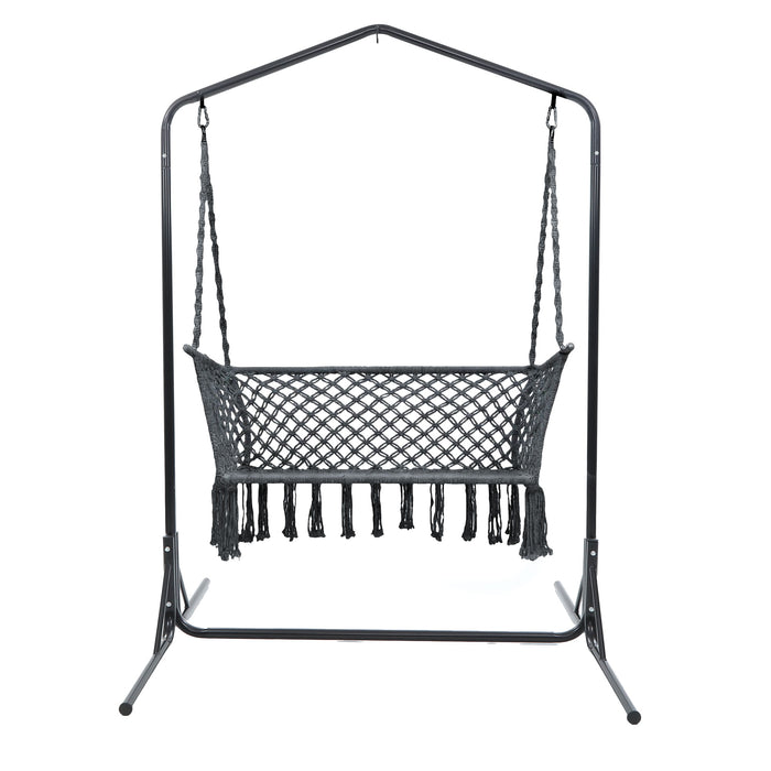 Hammock Chair with Stand Macrame Outdoor Garden 2 Seater Grey