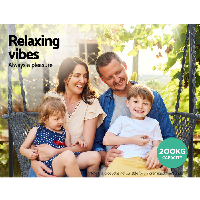 Hammock Chair with Stand Macrame Outdoor Garden 2 Seater Grey