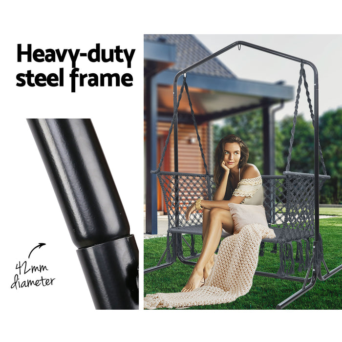 Hammock Chair with Stand Macrame Outdoor Garden 2 Seater Grey