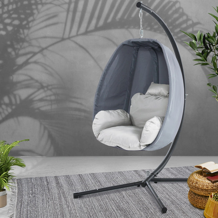 Outdoor Egg Swing Chair Patio Furniture Pod Stand Canopy Foldable Grey