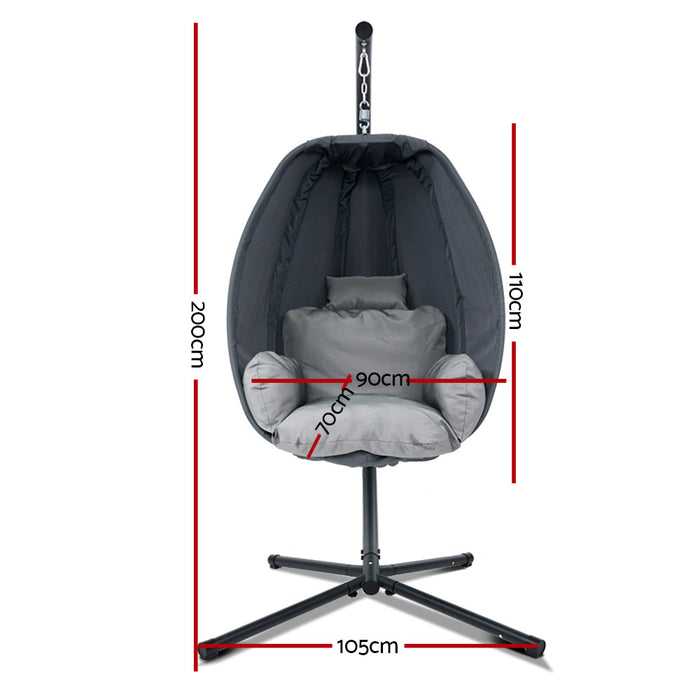 Outdoor Egg Swing Chair Patio Furniture Pod Stand Canopy Foldable Grey