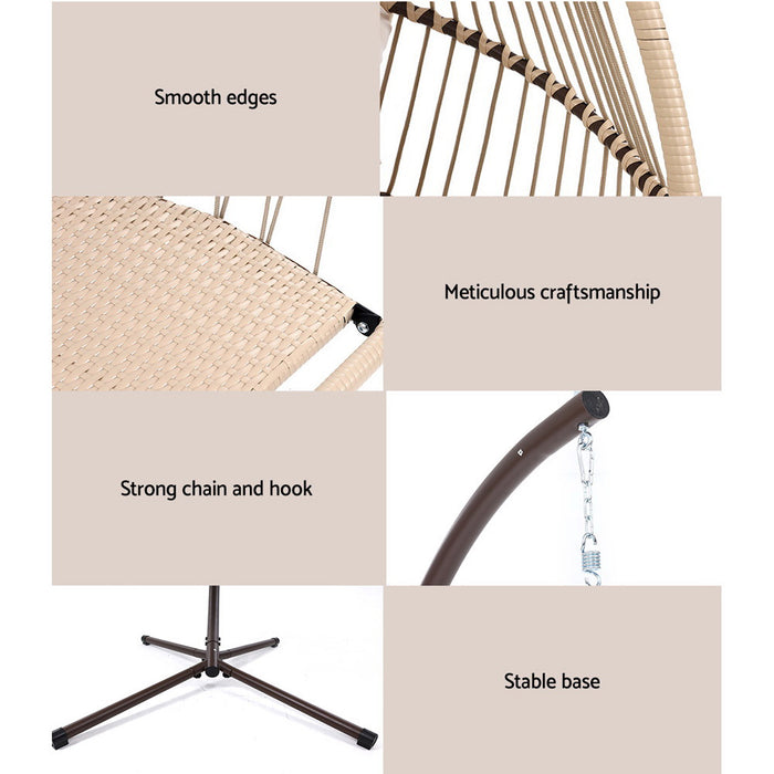 Outdoor Egg Swing Chair Hanging Chair Wicker Rope Pod Stand Cushion Latte
