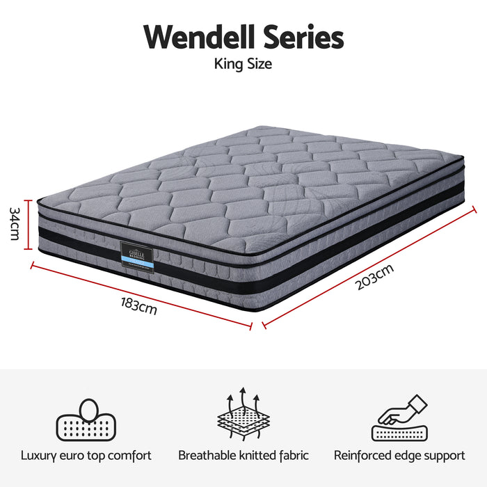 34cm King Mattress Hybrid, Pocket Spring Bed Mattress