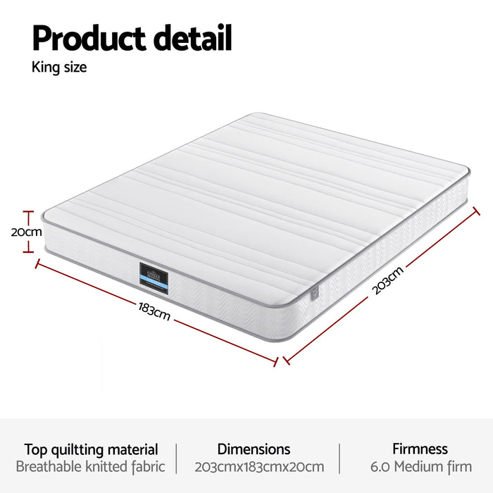 King Mattress 20cm with Reinforced Edge Support Egg-Crate Foam