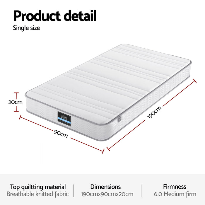 Single Mattress 20cm with Reinforced Edge Support Egg-Crate Foam