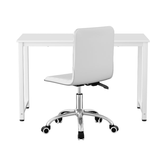 Computer Desk 120cm Executive Office Chairs Set PU Leather Low Back White