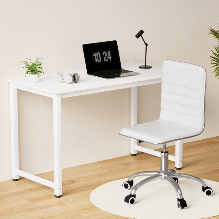 Computer Desk 120cm Executive Office Chairs Set PU Leather Low Back White