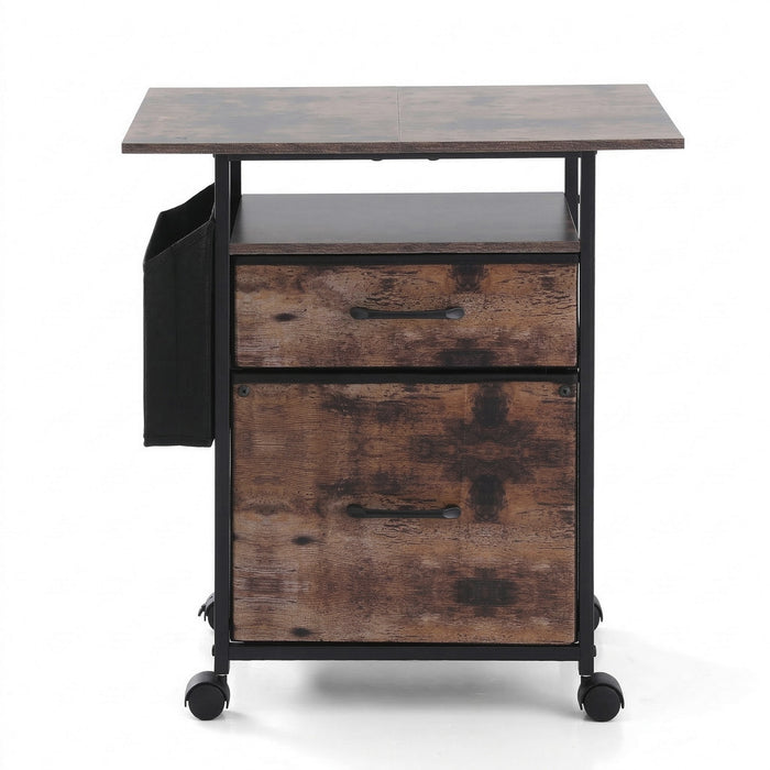 2 Fabric Drawer File Cabinet Printer Stand Rolling File Cabinet with Side Bag