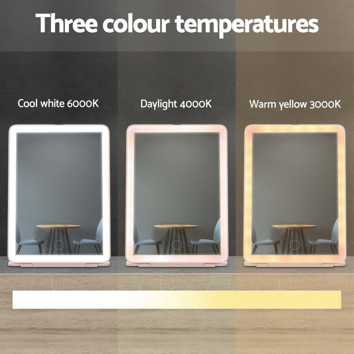 Compact Makeup Mirror w/ LED Light Portable Foldable Travel Beauty Pink