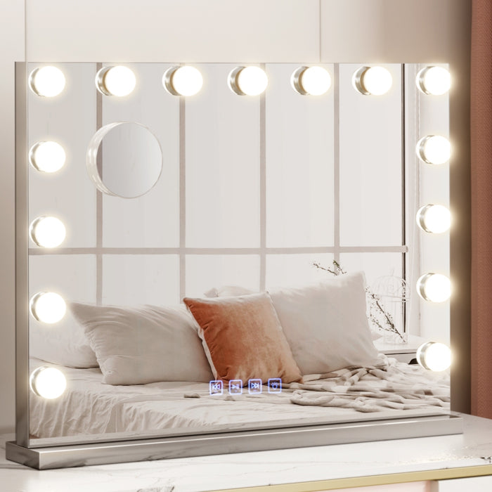 Bluetooth Makeup Mirror 58X46cm Hollywood with Light Dimmable 15 LED
