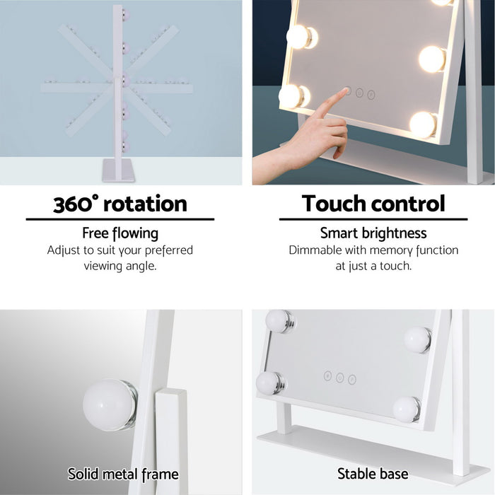 Makeup Mirror Hollywood Vanity with LED Light Rotation Tabletop White