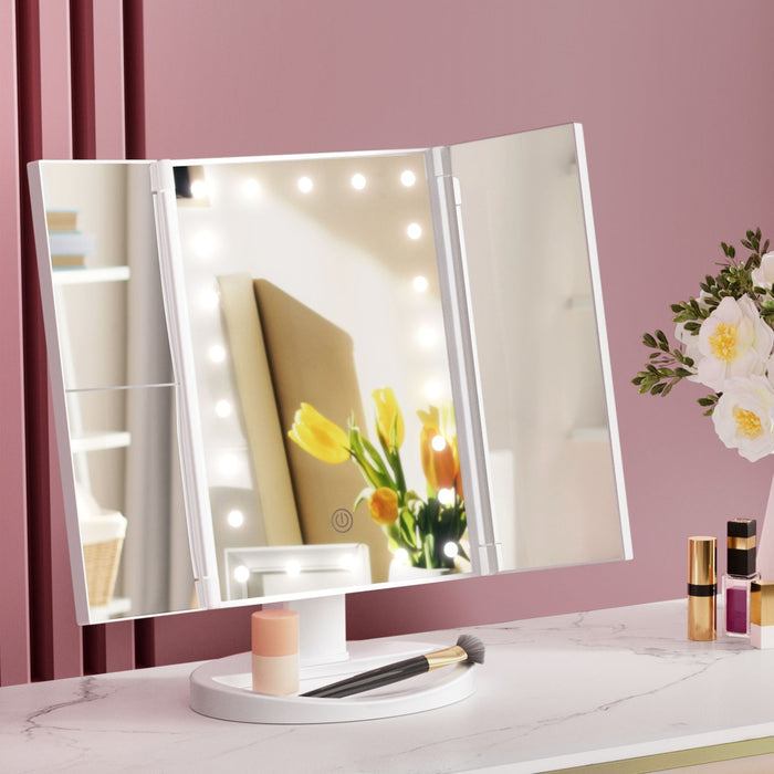 Makeup Mirror 1X2X3X Magnifying with 22 LED light Tri-fold Storage